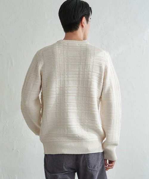 ikka(イッカ)の「【洗濯機で洗える】ジャカードチェックニット(ニット/セーター・メンズ・オフホワイト/ネイビー/サックスブルー/ブラック・XL/L/M/S)」の19枚目の写真