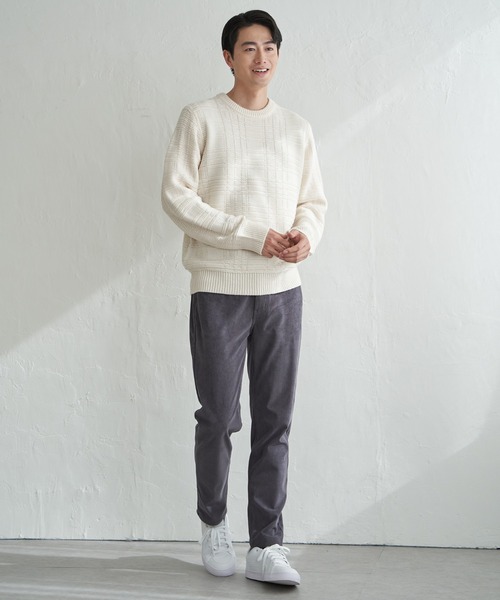 ikka(イッカ)の「【洗濯機で洗える】ジャカードチェックニット(ニット/セーター・メンズ・オフホワイト/ネイビー/サックスブルー/ブラック・XL/L/M/S)」の5枚目の写真