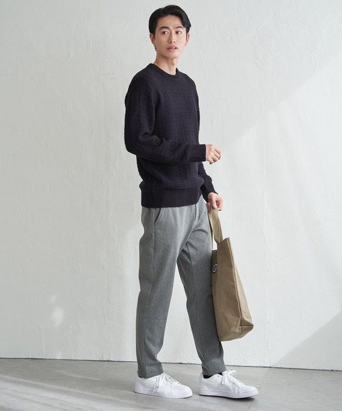 ikka(イッカ)の「【洗濯機で洗える】ジャカードチェックニット(ニット/セーター・メンズ・オフホワイト/ネイビー/サックスブルー/ブラック・XL/L/M/S)」の12枚目の写真