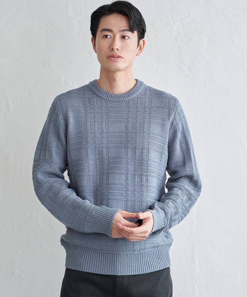ikka(イッカ)の「【洗濯機で洗える】ジャカードチェックニット(ニット/セーター・メンズ・オフホワイト/ネイビー/サックスブルー/ブラック・XL/L/M/S)」の16枚目の写真