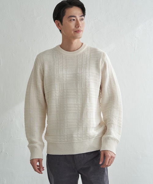 ikka(イッカ)の「【洗濯機で洗える】ジャカードチェックニット(ニット/セーター・メンズ・オフホワイト/ネイビー/サックスブルー/ブラック・XL/L/M/S)」の17枚目の写真