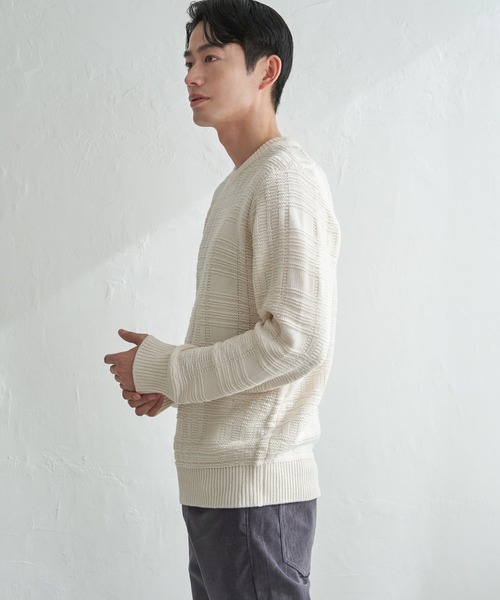 ikka(イッカ)の「【洗濯機で洗える】ジャカードチェックニット(ニット/セーター・メンズ・オフホワイト/ネイビー/サックスブルー/ブラック・XL/L/M/S)」の18枚目の写真