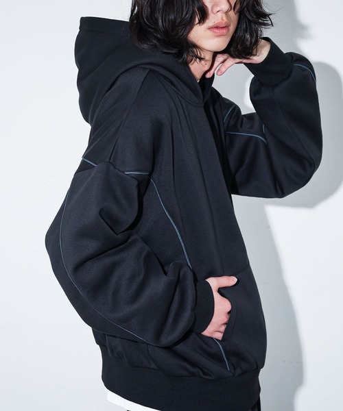 MDR(エムディアール)の「裏起毛パイピング切替フーディー(パーカー・メンズ・杢グレー/ブラック・L/M)」の4枚目の写真