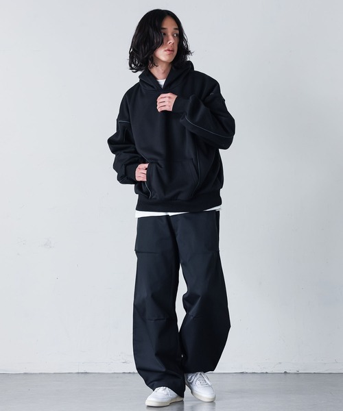 MDR(エムディアール)の「裏起毛パイピング切替フーディー(パーカー・メンズ・杢グレー/ブラック・L/M)」の7枚目の写真