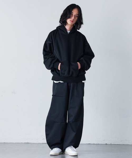 MDR(エムディアール)の「裏起毛パイピング切替フーディー(パーカー・メンズ・杢グレー/ブラック・L/M)」の6枚目の写真