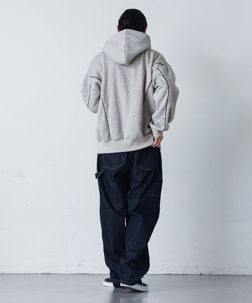 MDR(エムディアール)の「裏起毛パイピング切替フーディー(パーカー・メンズ・杢グレー/ブラック・L/M)」の10枚目の写真