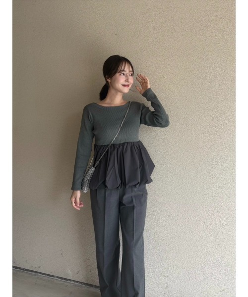 Day and Grade（デイアンドグレイド）の「【RISAKOセレクト】ペプラムバルーンニットトップス（Tシャツ/カットソー・レディース・ブラック/グレー・FREE）」の2枚目の写真