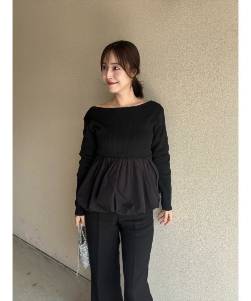 Day and Grade（デイアンドグレイド）の「【RISAKOセレクト】ペプラムバルーンニットトップス（Tシャツ/カットソー・レディース・ブラック/グレー・FREE）」の12枚目の写真
