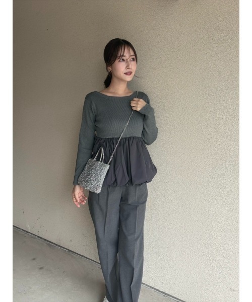 Day and Grade（デイアンドグレイド）の「【RISAKOセレクト】ペプラムバルーンニットトップス（Tシャツ/カットソー・レディース・ブラック/グレー・FREE）」の3枚目の写真