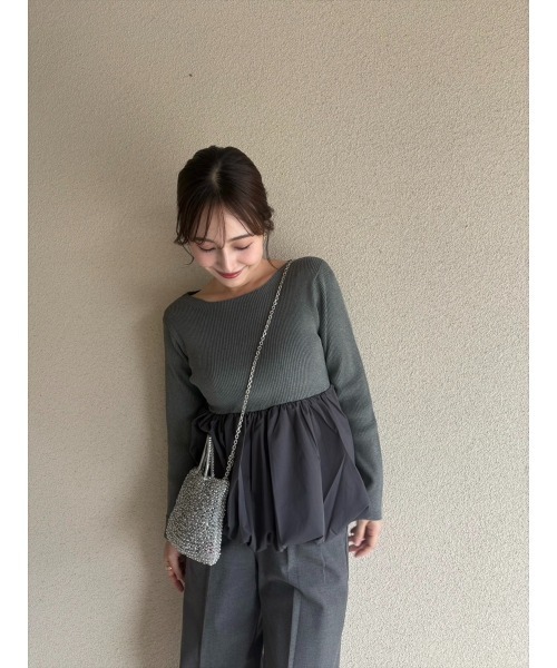 Day and Grade（デイアンドグレイド）の「【RISAKOセレクト】ペプラムバルーンニットトップス（Tシャツ/カットソー・レディース・ブラック/グレー・FREE）」の5枚目の写真