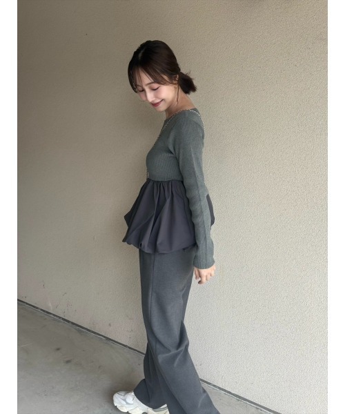 Day and Grade（デイアンドグレイド）の「【RISAKOセレクト】ペプラムバルーンニットトップス（Tシャツ/カットソー・レディース・ブラック/グレー・FREE）」の8枚目の写真