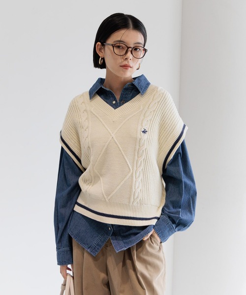 BEVERLY HILLS POLO CLUB（ビバリーヒルズポロクラブ）の「【BEVERLY HILLS POLO CLUB】別注ラインベスト（ベスト・レディース・オフホワイト/ネイビー/キャメル・FREE）」の13枚目の写真