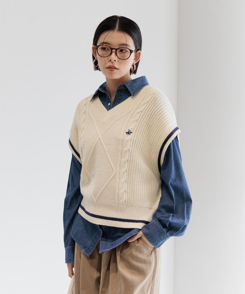 BEVERLY HILLS POLO CLUB（ビバリーヒルズポロクラブ）の「【BEVERLY HILLS POLO CLUB】別注ラインベスト（ベスト・レディース・オフホワイト/ネイビー/キャメル・FREE）」の14枚目の写真