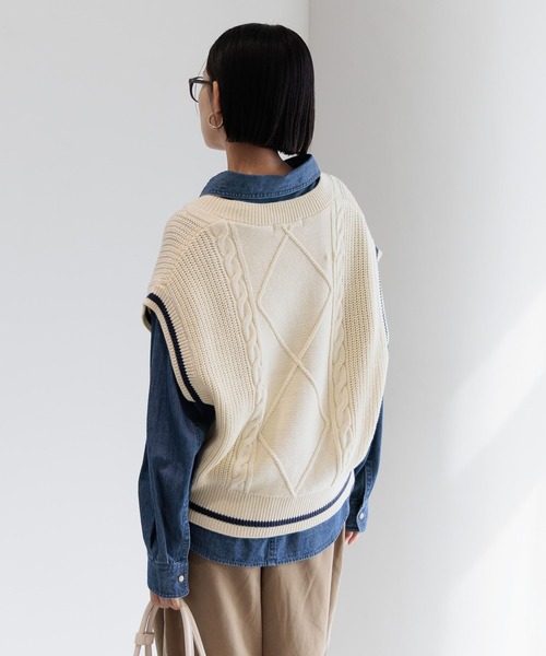 BEVERLY HILLS POLO CLUB（ビバリーヒルズポロクラブ）の「【BEVERLY HILLS POLO CLUB】別注ラインベスト（ベスト・レディース・オフホワイト/ネイビー/キャメル・FREE）」の15枚目の写真