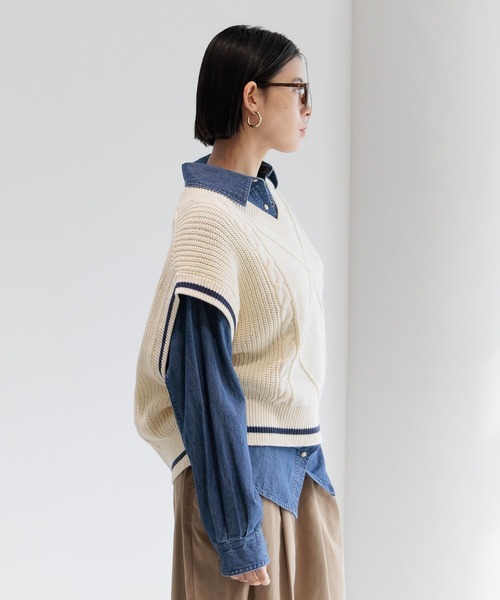 BEVERLY HILLS POLO CLUB（ビバリーヒルズポロクラブ）の「【BEVERLY HILLS POLO CLUB】別注ラインベスト（ベスト・レディース・オフホワイト/ネイビー/キャメル・FREE）」の16枚目の写真