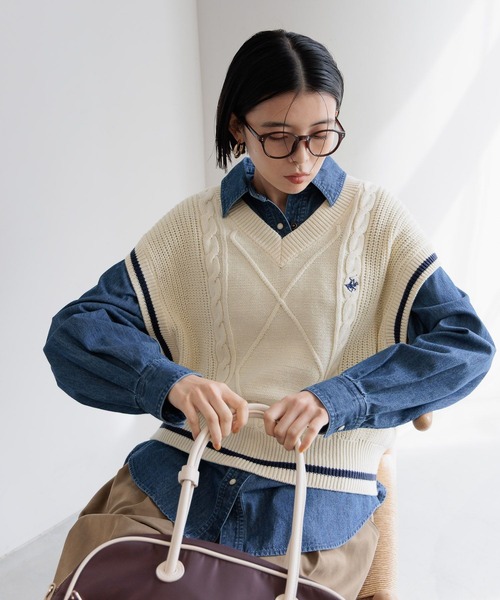 BEVERLY HILLS POLO CLUB（ビバリーヒルズポロクラブ）の「【BEVERLY HILLS POLO CLUB】別注ラインベスト（ベスト・レディース・オフホワイト/ネイビー/キャメル・FREE）」の20枚目の写真