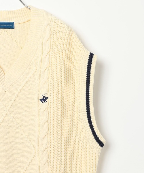 BEVERLY HILLS POLO CLUB（ビバリーヒルズポロクラブ）の「【BEVERLY HILLS POLO CLUB】別注ラインベスト（ベスト・レディース・オフホワイト/ネイビー/キャメル・FREE）」の5枚目の写真