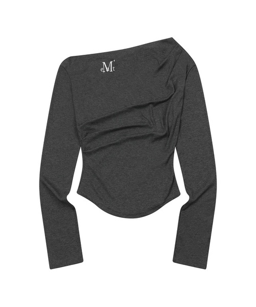 MUCENT（ムセント）の「リブールオフショルダーアンバランスグルミ長袖Tシャツ（4カラー）（Tシャツ/カットソー・レディース・チャコール/ブラック/アイボリー・FREE）」の3枚目の写真