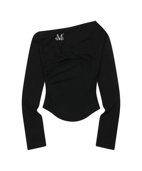 MUCENT（ムセント）の「リブールオフショルダーアンバランスグルミ長袖Tシャツ（4カラー）（Tシャツ/カットソー・レディース・チャコール/ブラック/アイボリー・FREE）」の2枚目の写真