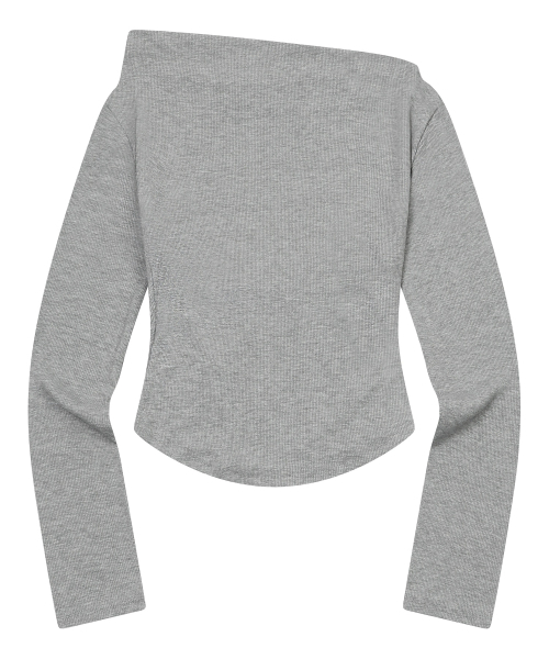 MUCENT（ムセント）の「リブールオフショルダーアンバランスグルミ長袖Tシャツ（4カラー）（Tシャツ/カットソー・レディース・チャコール/ブラック/アイボリー・FREE）」の10枚目の写真