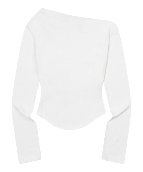 MUCENT（ムセント）の「リブールオフショルダーアンバランスグルミ長袖Tシャツ（4カラー）（Tシャツ/カットソー・レディース・チャコール/ブラック/アイボリー・FREE）」の6枚目の写真