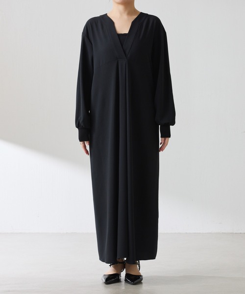 COLLAGE GALLARDAGALANTE（コラージュガリャルダガランテ）の「ジャージVネックワンピース/セットアップ可（ワンピース・レディース・ブラック/サックスブルー・FREE）」の22枚目の写真