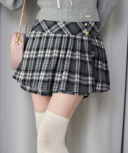 one after another NICE CLAUP(ワンアフターアナザーナイスクラップ)の「【S/Mサイズ展開】金ボタンプリーツスカパン(スカート・レディース・ベージュ系その他/グレー系その他/ベージュ/杢グレー・MEDIUM/SMALL)」の1枚目の写真