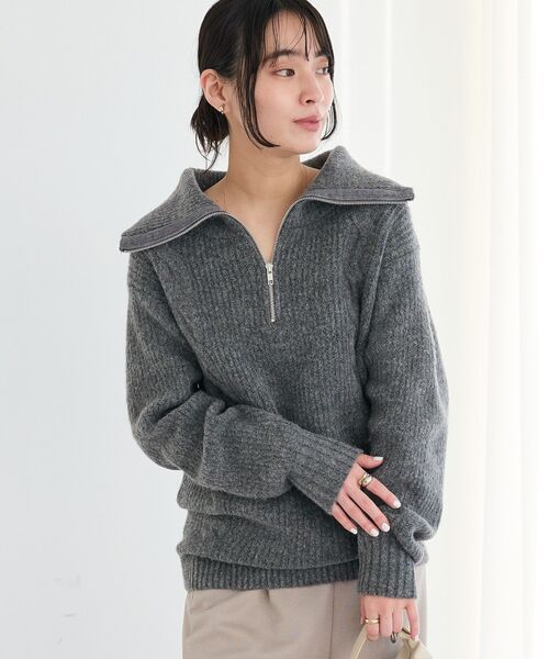 CRAFT STANDARD BOUTIQUE（クラフトスタンダードブティック）の「洗える/ハーフジップローゲージニットチュニック（ニット/セーター・レディース・ベージュ系その他2/杢グレー・FREE）」の3枚目の写真