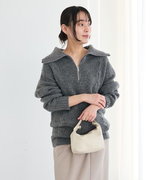CRAFT STANDARD BOUTIQUE（クラフトスタンダードブティック）の「洗える/ハーフジップローゲージニットチュニック（ニット/セーター・レディース・ベージュ系その他2/杢グレー・FREE）」の5枚目の写真
