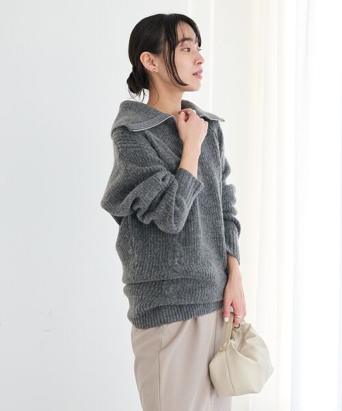 CRAFT STANDARD BOUTIQUE（クラフトスタンダードブティック）の「洗える/ハーフジップローゲージニットチュニック（ニット/セーター・レディース・ベージュ系その他2/杢グレー・FREE）」の6枚目の写真