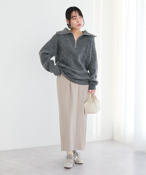 CRAFT STANDARD BOUTIQUE（クラフトスタンダードブティック）の「洗える/ハーフジップローゲージニットチュニック（ニット/セーター・レディース・ベージュ系その他2/杢グレー・FREE）」の7枚目の写真