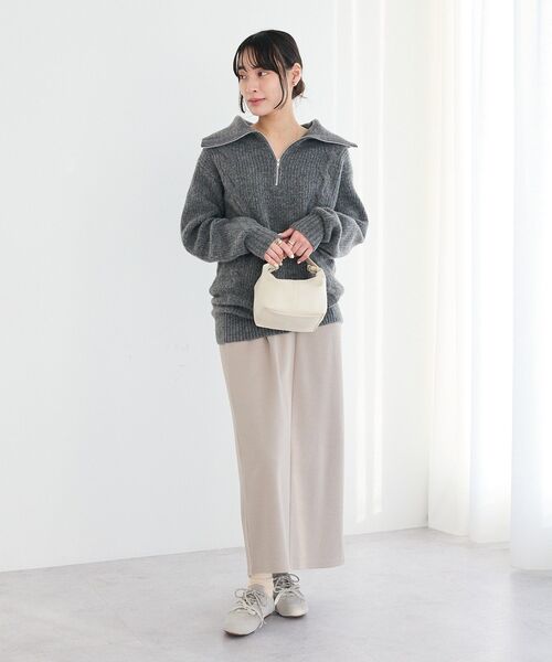 CRAFT STANDARD BOUTIQUE（クラフトスタンダードブティック）の「洗える/ハーフジップローゲージニットチュニック（ニット/セーター・レディース・ベージュ系その他2/杢グレー・FREE）」の8枚目の写真