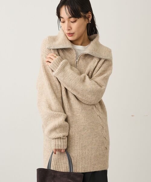 CRAFT STANDARD BOUTIQUE（クラフトスタンダードブティック）の「洗える/ハーフジップローゲージニットチュニック（ニット/セーター・レディース・ベージュ系その他2/杢グレー・FREE）」の9枚目の写真