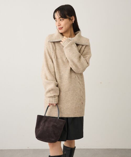 CRAFT STANDARD BOUTIQUE（クラフトスタンダードブティック）の「洗える/ハーフジップローゲージニットチュニック（ニット/セーター・レディース・ベージュ系その他2/杢グレー・FREE）」の10枚目の写真