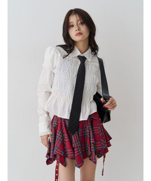jouetie（ジュエティ）の「アシメヘムベルテッドミニスカート 赤チェック（スカート・レディース・レッド/ブラック/カーキ・MEDIUM）」の13枚目の写真