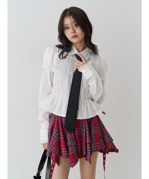 jouetie（ジュエティ）の「アシメヘムベルテッドミニスカート 赤チェック（スカート・レディース・レッド/ブラック/カーキ・MEDIUM）」の14枚目の写真