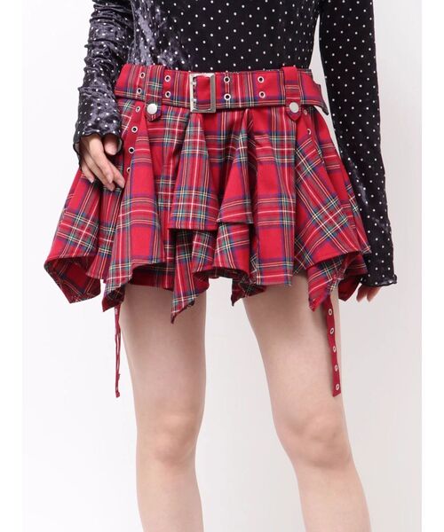 jouetie（ジュエティ）の「アシメヘムベルテッドミニスカート 赤チェック（スカート・レディース・レッド/ブラック/カーキ・MEDIUM）」の6枚目の写真