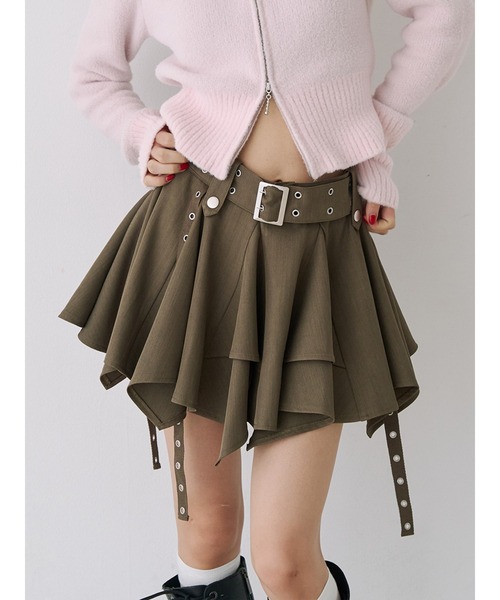 jouetie（ジュエティ）の「アシメヘムベルテッドミニスカート 赤チェック（スカート・レディース・レッド/ブラック/カーキ・MEDIUM）」の3枚目の写真