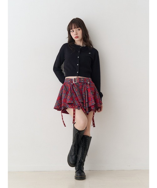 アシメヘムベルテッドミニスカート 赤チェック（スカート）｜jouetie