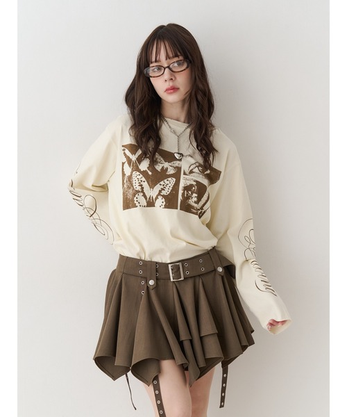 アシメヘムベルテッドミニスカート 赤チェック（スカート）｜jouetie