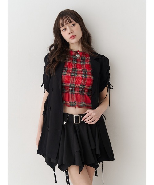 アシメヘムベルテッドミニスカート 赤チェック（スカート）｜jouetie