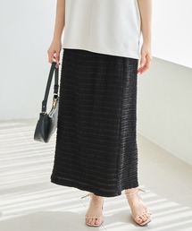 ジャガードシャーリングナロースカート|シワになりにくい/ウエストゴム/ストレッチ