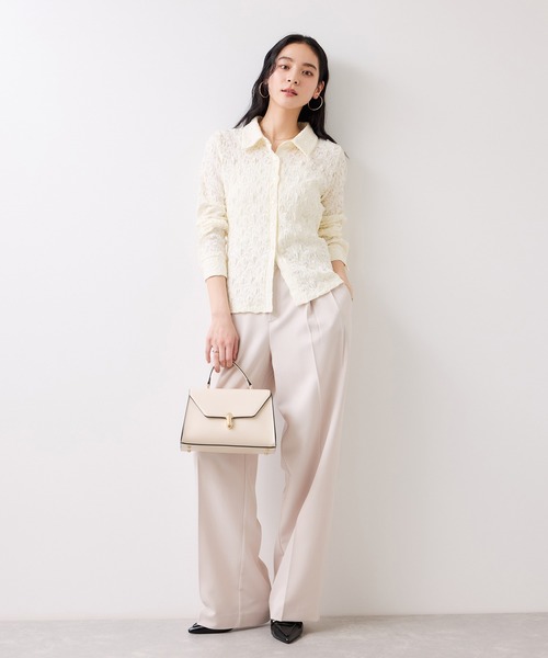 VIS（ビス）の「ストレッチレースジャガード衿付きシャツカーディガン（シャツ/ブラウス・レディース・ブラック/オフホワイト/イエロー・FREE）」の6枚目の写真