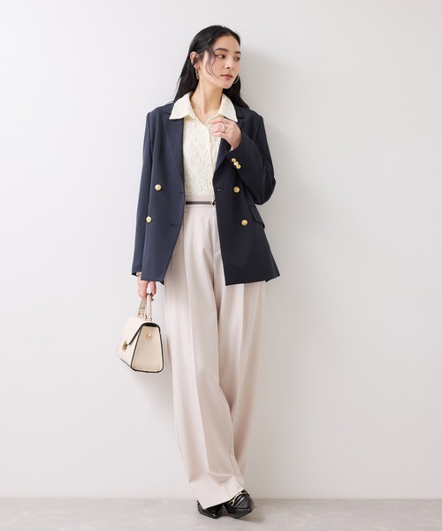 VIS（ビス）の「ストレッチレースジャガード衿付きシャツカーディガン（シャツ/ブラウス・レディース・ブラック/オフホワイト/イエロー・FREE）」の5枚目の写真