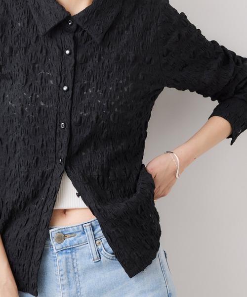 VIS（ビス）の「ストレッチレースジャガード衿付きシャツカーディガン（シャツ/ブラウス・レディース・ブラック/オフホワイト/イエロー・FREE）」の22枚目の写真