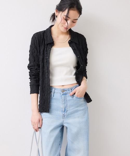 VIS（ビス）の「ストレッチレースジャガード衿付きシャツカーディガン（シャツ/ブラウス・レディース・ブラック/オフホワイト/イエロー・FREE）」の21枚目の写真