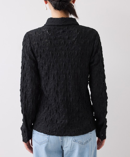 VIS（ビス）の「ストレッチレースジャガード衿付きシャツカーディガン（シャツ/ブラウス・レディース・ブラック/オフホワイト/イエロー・FREE）」の18枚目の写真