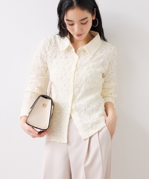 VIS（ビス）の「ストレッチレースジャガード衿付きシャツカーディガン（シャツ/ブラウス・レディース・ブラック/オフホワイト/イエロー・FREE）」の10枚目の写真