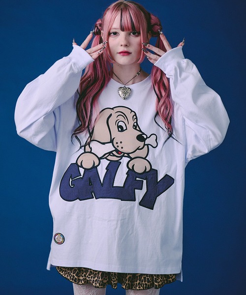 GALFY（ガルフィー）の「【GALFY/ガルフィー】ばーばの切り貼りリメイクロンTee（Tシャツ/カットソー・メンズ・ホワイト/ピンク/ブラック・M/L/XL）」の2枚目の写真