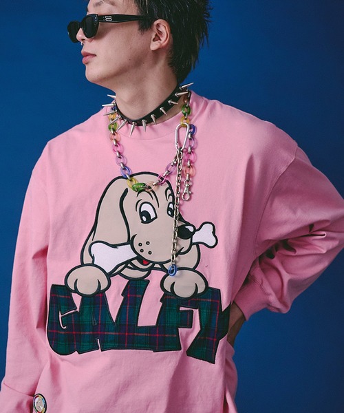 GALFY（ガルフィー）の「【GALFY/ガルフィー】ばーばの切り貼りリメイクロンTee（Tシャツ/カットソー・メンズ・ホワイト/ピンク/ブラック・M/L/XL）」の3枚目の写真